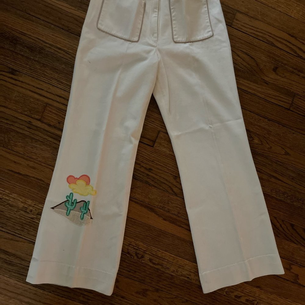 cactus applique embroidered 70s high rise flare ecru jeans!!!!